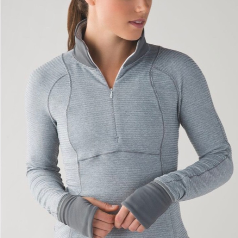 🍋🍋Lululemon Runderful 1/2 Zip Mini Check Pique White Heathered Slate / Slate - Picture 2 of 5